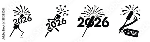 dancing fireworks stick 2026 silhouette funny vector illustration