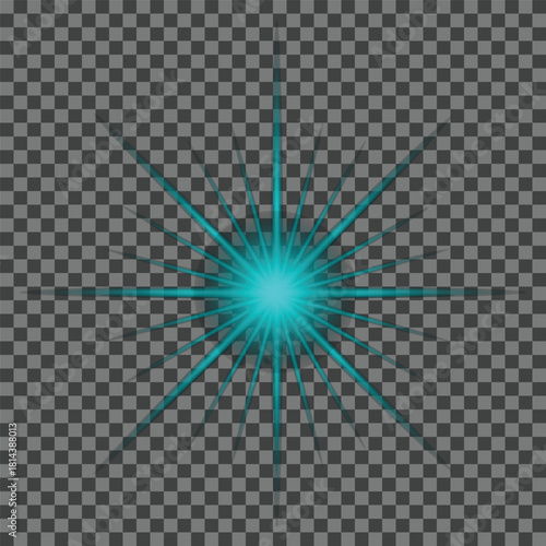 Teal Starburst Light Effect with Transparent Background and Radial Rays cyan