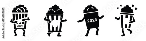 dancing popcorn bucket 2026 silhouette funny vector illustration
