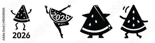 dancing watermelon slice 2026 silhouette funny vector illustration