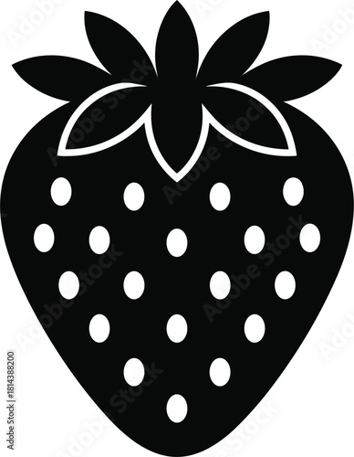Black silhouette of a strawberry with white seeds fruit food