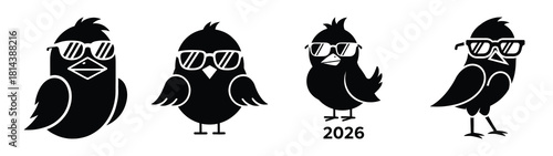 funny bird wearing sunglasses silhouette funny vector illustration