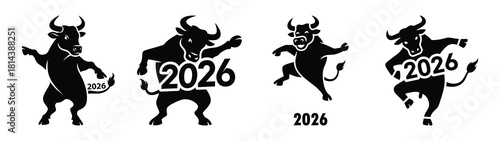 funny bull dancing 2026 silhouette funny vector illustration