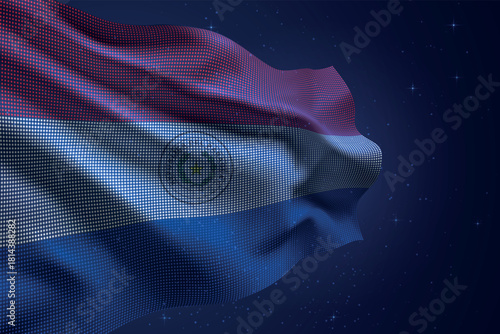 Paraguay digital LED waving flag on dark starry background
