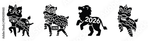 funny lion dancing 2026 silhouette funny vector illustration
