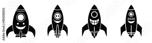 funny rocket smiling 2026 silhouette funny vector illustration