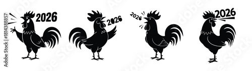 funny rooster shouting 2026 silhouette funny vector illustration