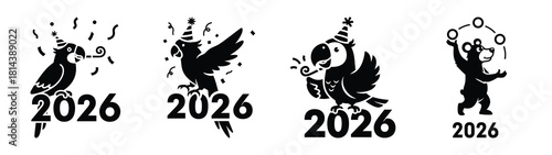 Tableau sur toile goofy bear juggling 2026 silhouette funny vector illustration