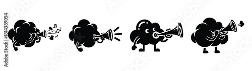 goofy cloud blowing horn silhouette funny vector illustration