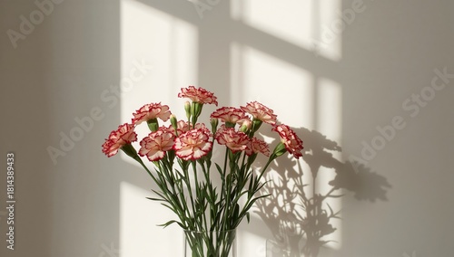 Colorful Flowers Casting Shadows on a Bright Wall During Midday Light