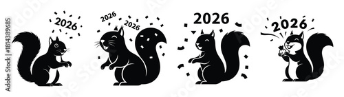 happy squirrel with confetti silhouette funny vector illustration