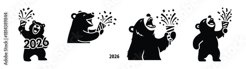 laughing bear with party silhouette funny vector illustration