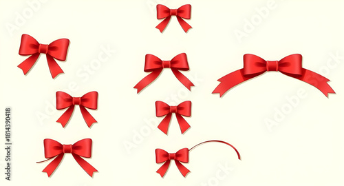 red, ribbon, bow, christmas, festive, holiday, shiny, satin, silky, decorative, ornament, celebration, winter, decor, embellish, glossy, bright, vibrant, classic, elegant, fancy, trim, wrapping, packa