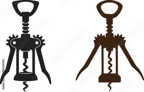 Two stylized corkscrew silhouettes isolated on a white background silhouette