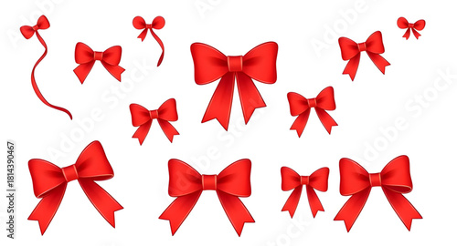 christmas, ribbon, bow, red, festive, holiday, decoration, gift, wrapping, ornament, shiny, glossy, elegant, classic, celebration, winter, seasonal, decorative, bright, vibrant, knotted, silky, fabric