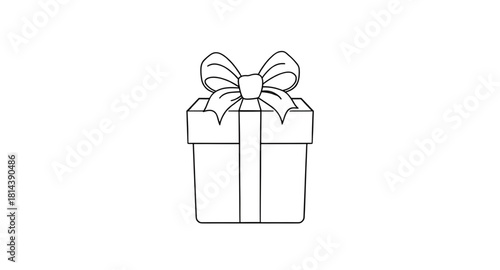 christmas, lineart, gift, box, bow, neat, ribbon, wrap, package, present, doodle, outline, mono, decorative, winter, holiday, festival, celebration, xmas, art, drawing, sketch, vector, simple, minimal