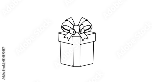 christmas, present, gift, boxshape, bowtie, linework, outline, minimalistic, vectorart, doodleline, ribbon, festive, holiday, seasonal, wintertime, neatline, strokeart, design, graphic, packaging, wra