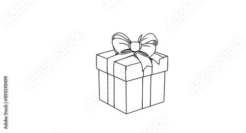 christmas, giftbox, bowknot, line, artwork, outline, mono, thin, stroke, ribbon, festive, winter, xmas, present, decorative, style, handdrawn, minimal, contour, wrap, packaging, elegant, sketchy, cute