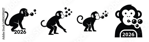 monkey blowing bubbles 2026 silhouette funny vector illustration