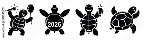 new year turtle cheer silhouette funny vector illustration