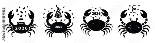 party crab holding confetti silhouette funny vector illustration