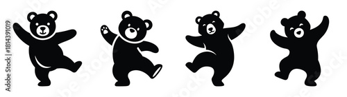 silly bear doing dance silhouette funny vector illustration