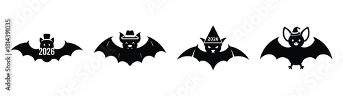 silly bat wearing hat silhouette funny vector illustration