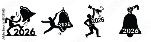 silly bell ringing 2026 silhouette funny vector illustration