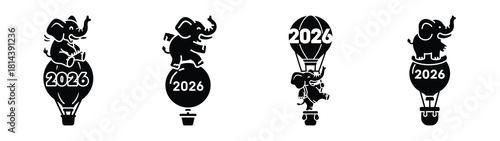 silly elephant on balloon silhouette funny vector illustration