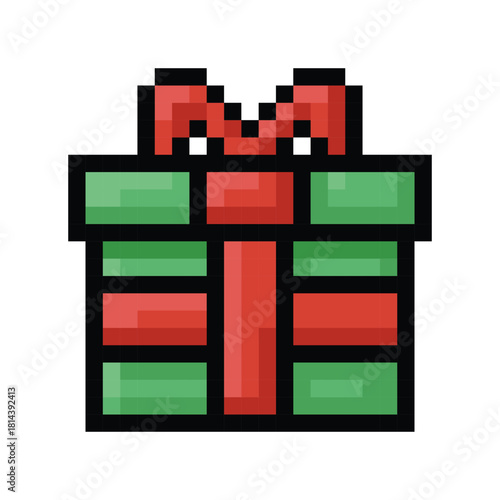 Gift box for Christmas and New Year Celebration, icon in 8 bit style