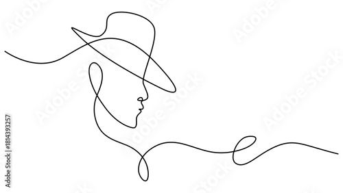 Woman face one line drawing on white isolated background. Continuous one line drawing minimalist style isolated outline illustration