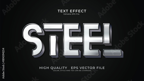 Metallic steel text effect, editable shiny and elegant text style
