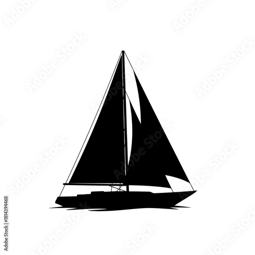 Black silhouette of a sailboat with full sails on a white background isolated on white background silhouette