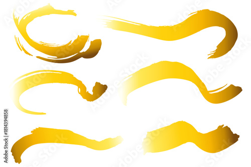 和風素材　筆で描かれた金色の線のイラスト　ベクター