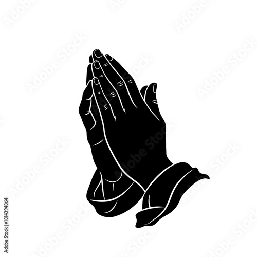 Black silhouette of praying hands gesture of faith and hope isolated on white background silhouette