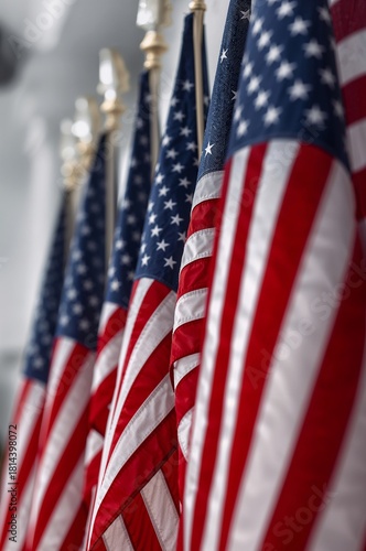 Rows of American Flags Displaying Pride and Unity Inside a Building