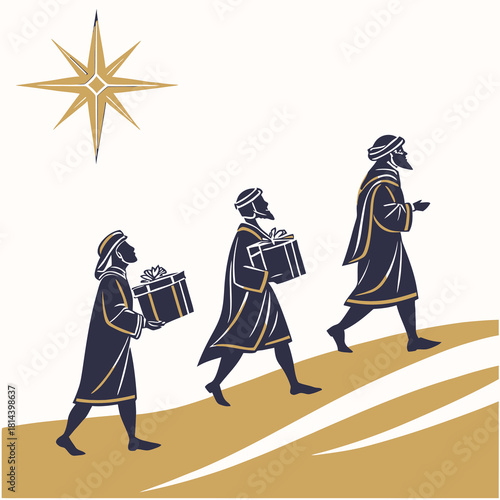 Medieval warriors and heroes standing among people from desert and city scenes in Egypt