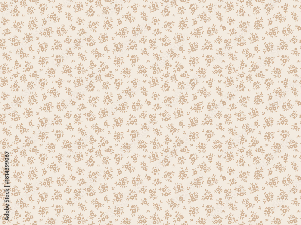 Fototapeta premium Cute feminine seamless gentle pattern with little tiny abstract flowers, hand drawn. Beautiful floral pattern in small vintage flowers. Small pale brown flowers. Ivory beige background. Ditsy print. 