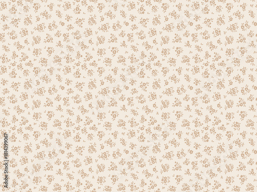 Cute feminine seamless gentle pattern with little tiny abstract flowers, hand drawn. Beautiful floral pattern in small vintage flowers. Small pale brown flowers. Ivory beige background. Ditsy print.
