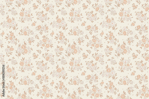 Cute floral pattern in small daisy flowers. Small pastel orange flowers. Beige background. Ditsy print. Floral seamless background. Ditsy template for fashion prints. Stock floral gentle trend pattern