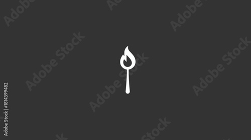 Minimalist Lit Matchstick Icon Against Dark Gray Background. Simple Graphic of Burning Match Symbolizing Light, Idea, or Ignition.