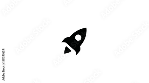 Minimalist black rocket icon representing startup, launch, progress, speed, innovation, and technological advancement