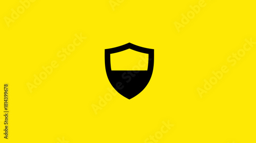 Minimalist black shield icon on vibrant yellow background, symbolizing data security, protection, privacy, and safety.