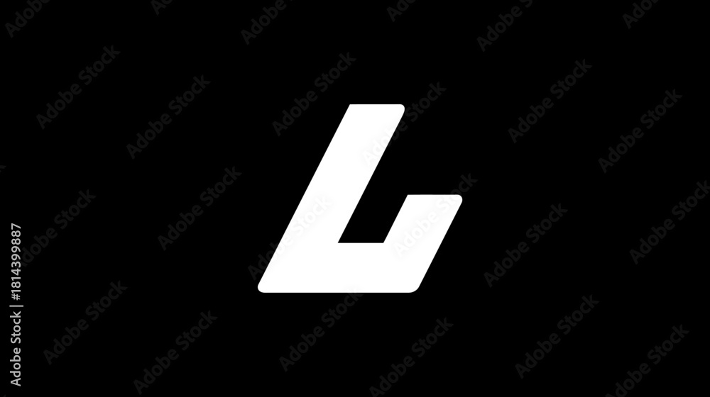 Fototapeta premium Stylized white geometric letter L on a solid black background. Modern abstract initial or logotype element, simple graphic design.