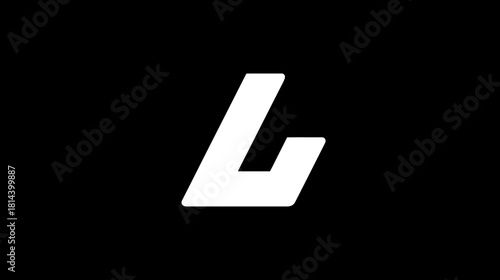 Stylized white geometric letter L on a solid black background. Modern abstract initial or logotype element, simple graphic design.
