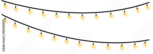 PNG yellow glowing string lamp led border decoration holiday card background, celebration banner happy year, party design transparent vector winter 