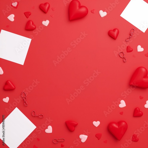 Decorative Heart Shapes and Blank Cards Create a Festive Atmosphere