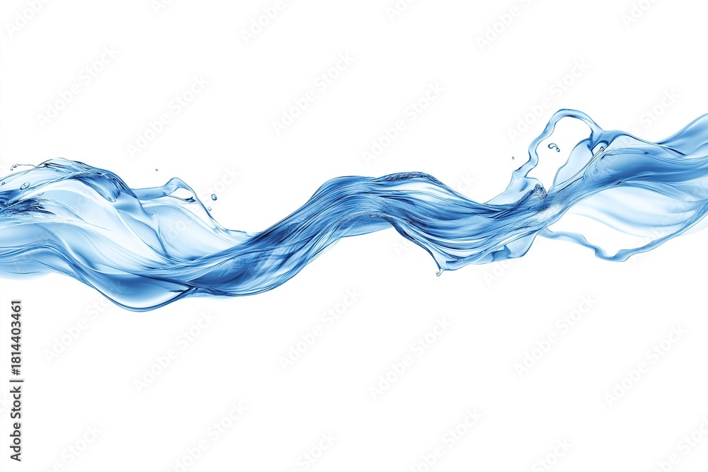 Fototapeta premium Simple blue water wave on clean white background, horizontal studio shot with high definition and no shadow, perfect for educational content, environmental themes, or commercial advertising.