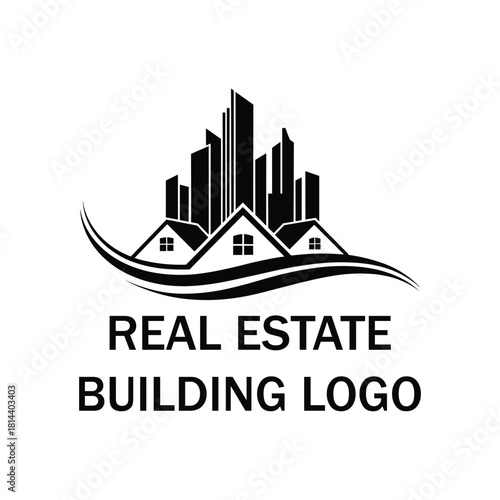 Modern Real Estate Logo with Houses and Skyscraper Skyline Design