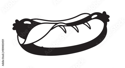 Smiling hot dog in a bun cartoon illustration with cheerful expression.